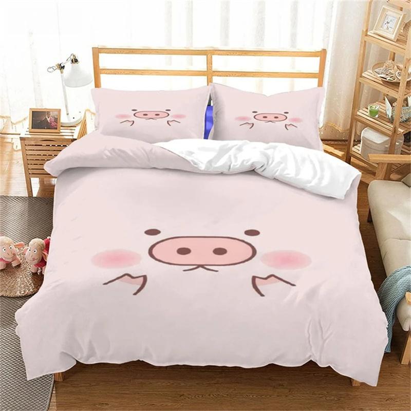 Cartoon Lovely Pig Duvet Cover Set Kawaii Animal Bedding Set King Microfiber Farmhouse Wildlife Theme Comforter Cover Pillowcase