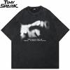 Hip Hop Streetwear Men TShirt Oversized Blurry Letters Vintage Graphic T Shirt Cotton Washed Black Tshirt Unisex Tops Tees