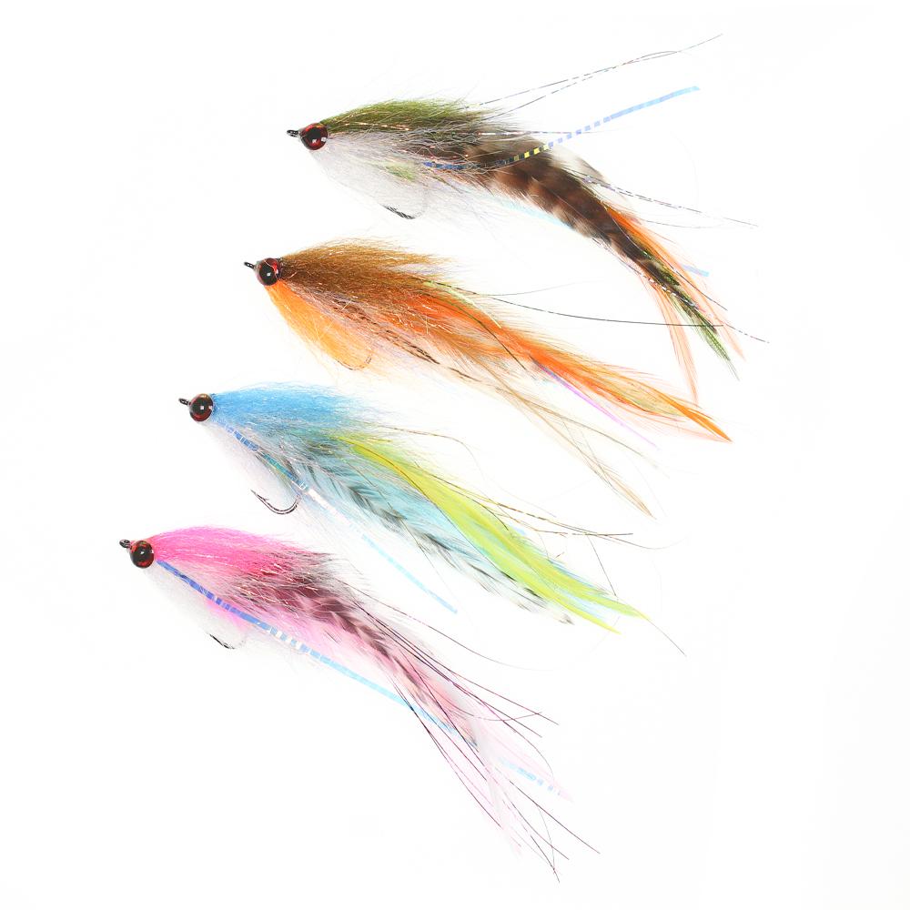 1PC #2/0 Big Streamer Saltwater Fly Grizzly Hackle Big Game Flies Salmon Bass Pike Trout Chub Fishing Artificial Lure Baits