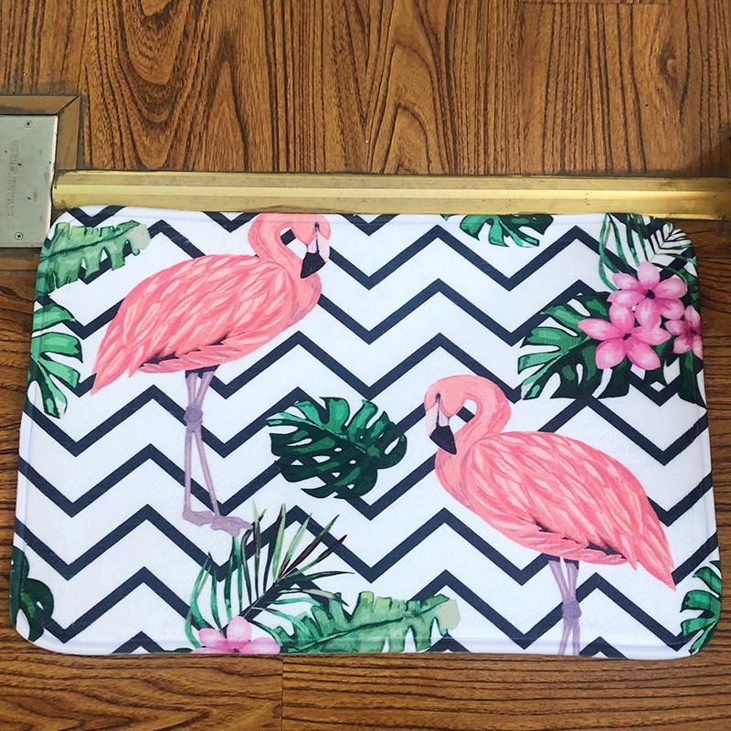 

Tropical Flamingo Floral Doormat Palm Leaves Hibiscus Pattern Summer Home Decor Soft Non-Slip Welcome Rug for Living Room 40x60cm