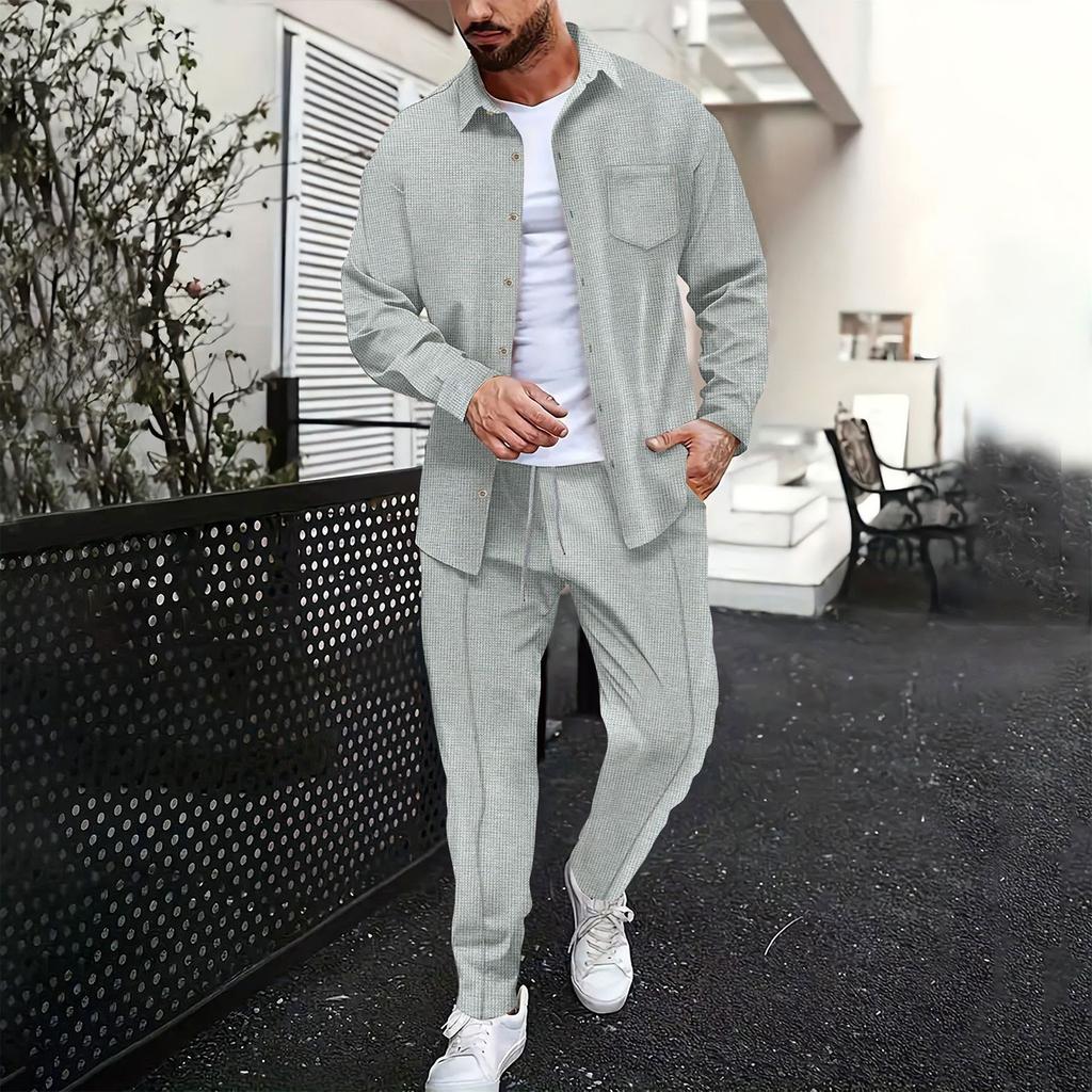 Men's Solid Color Long Sleeved Shirt And Trousers Casual Outdoor Sports Suit