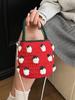 Borsa in Maglia Fatta a Mano a Forma di Fragola con Motivo Floreale per Uso Quotidiano Casual