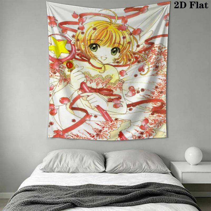 Cardcaptor Sakura Wall Tapestry Aesthetic Wall Hanging Printed Fabric Blanket Decorative Tapestries for Bedroom Living Room Home Decor