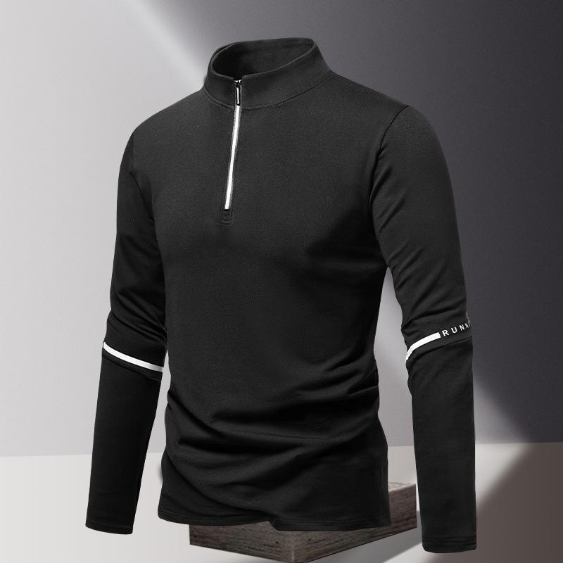 Spring New Outdoor Long-sleeved Stand-up Collar T-shirt Men's Sports Fitness Running Speed Workout Clothes