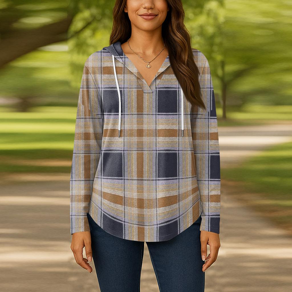 Damenmode Kapuzenpullover V-Ausschnitt Langarm Geblümter Kordelzug Lässig Locker Pullover Tops