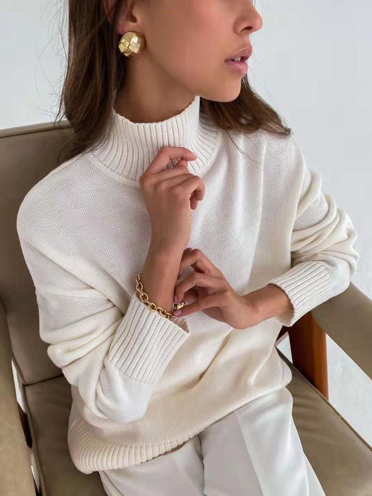 Turtleneck Knitted Sweater Women's Autumn and Winter Thickened Solid Color Loose Long-sleeved Pullover Sweater Women's Hot Words