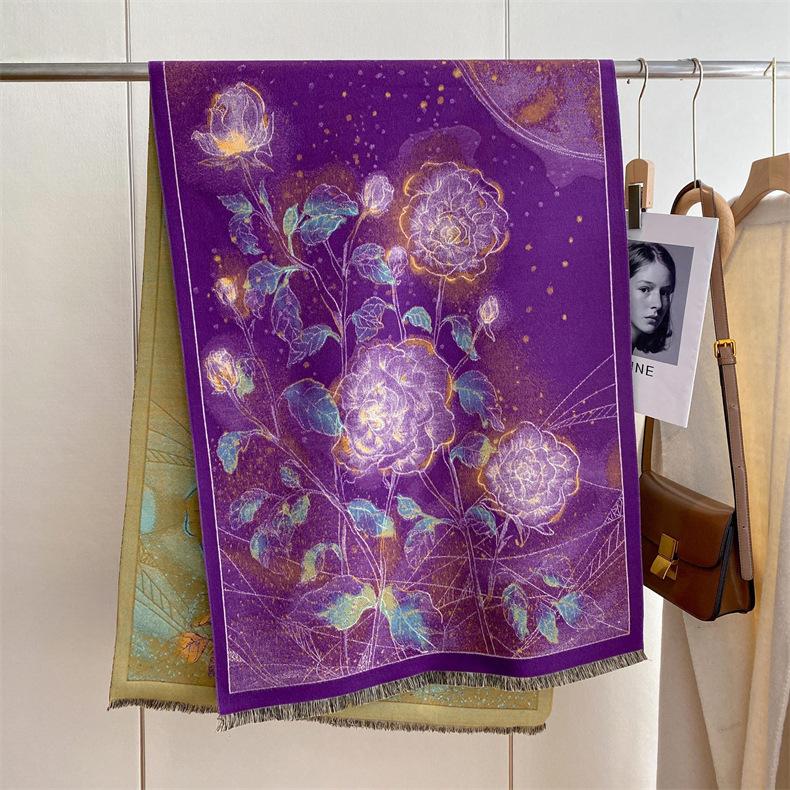 

2024 Осень/Зима Новый утолщенный теплый двухсторонний двухцветный шарф из искусственного кашемира с кисточками, высококачественный воротник-шаль 190x65cm