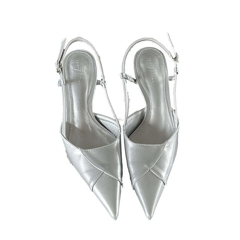 2025 Spring and Autumn New French Pointed Stiletto Single Shoes Temperament Pointed Empty Sandals Women's High Heels
