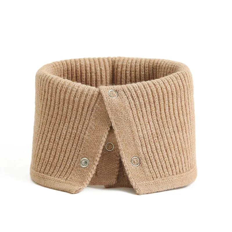 Solid Knitted Ring Scarf Autumn Winter Men Women Button Neck Cover Neckerchief Warm Windproof Wrap Scarf Fashion Choker Muffler