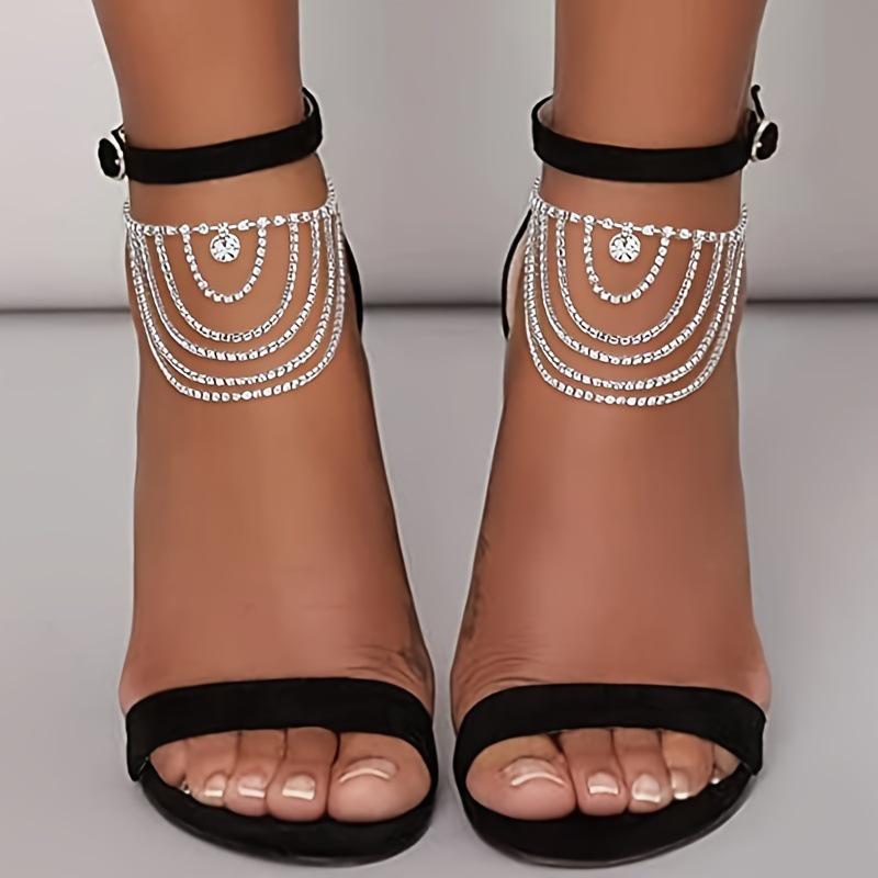 European Rhinestone Water Drop Beach Anklet - Women s Multi-layer Fashion Jewelry