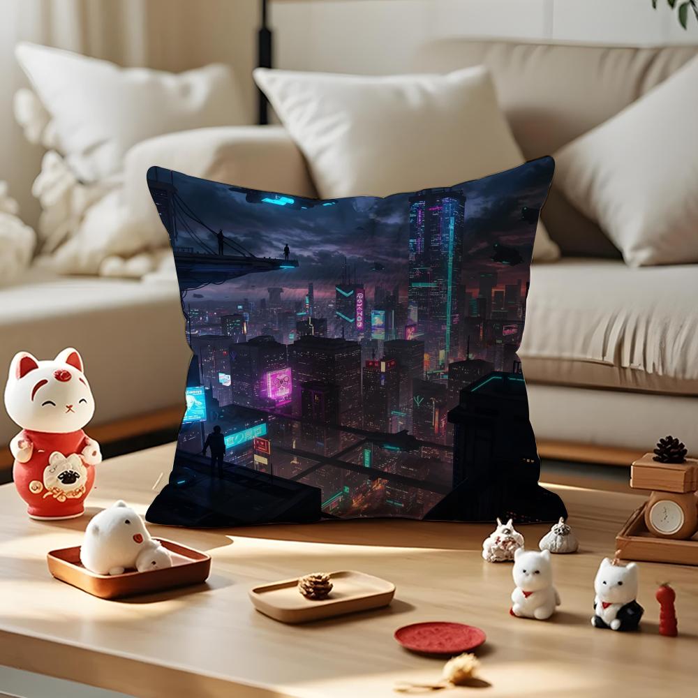 

Starry Sky Magical City Landscape Cushion Cover Anti-dustmite Pillowcase Invisible Zipper Silky Short Plush Sofa Cushion Cover 30cmx30cm