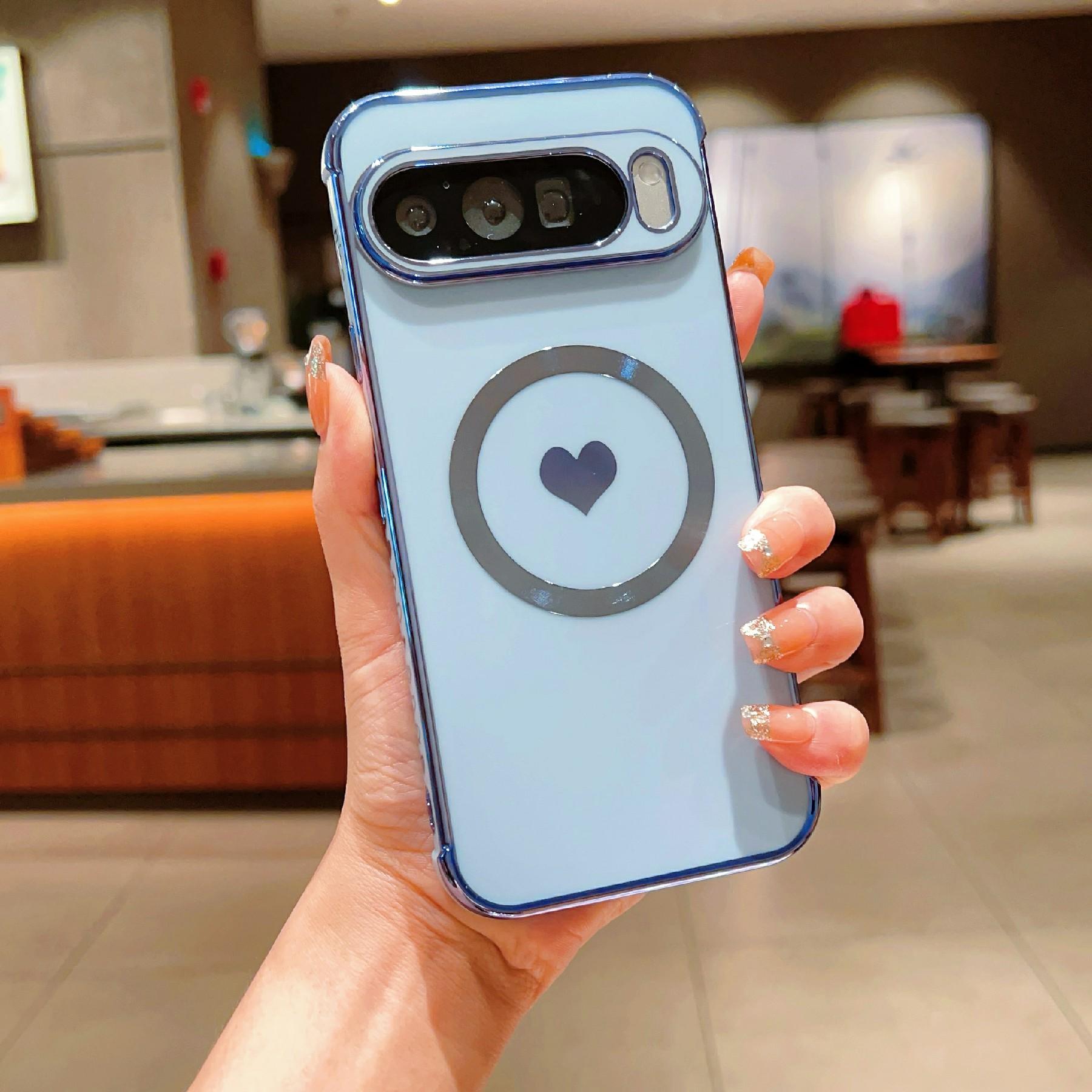 

For Google Pixel 9 Pro XL Magnetic Case Electroplating Soft TPU Cover with Cute Love Heart C