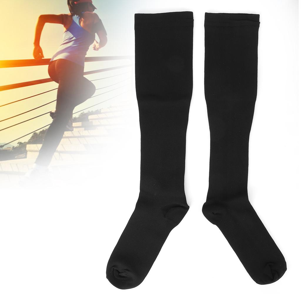 Kompressionsstrümpfe, elastisch, weich, atmungsaktiv, Laufsport-Socken für Herren und Damen, Schwarz