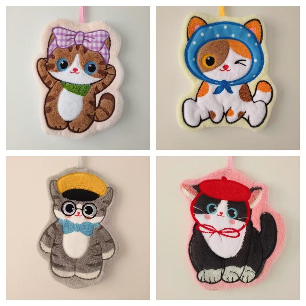 Adorable Cartoon Cat Hand Towel Hanging handkerchief Coral Fleece Ultra Absorbent Quick Drying Thick Odor Resistant Ideal For  Kitchens Bathrooms