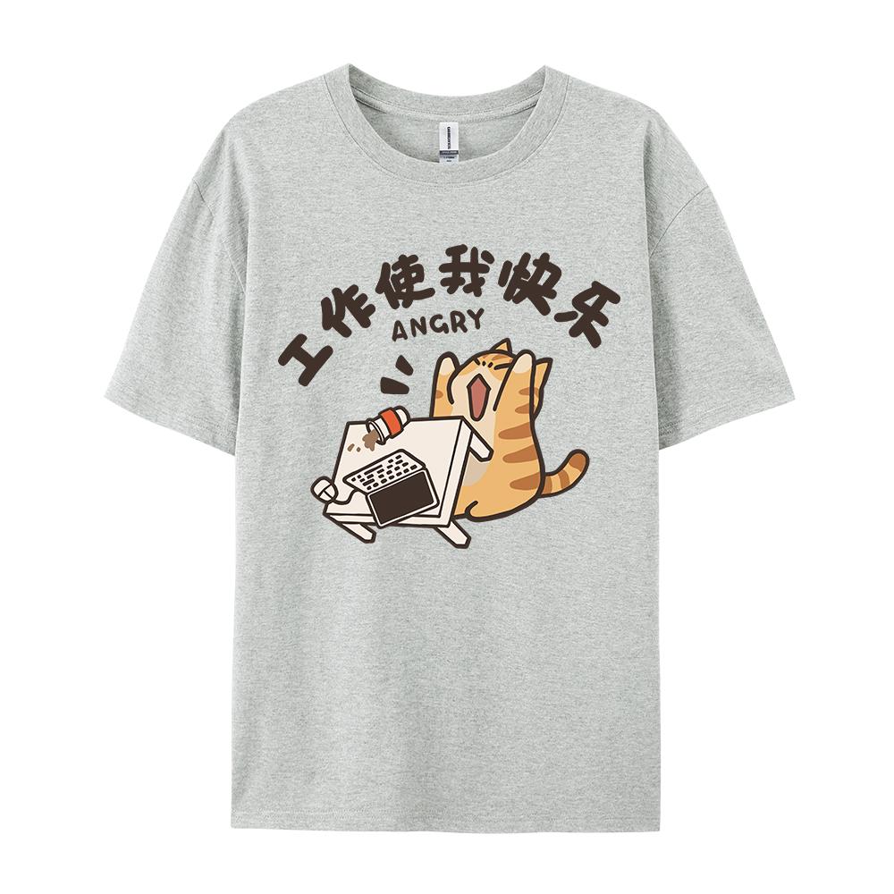 Trendiger Street-Trend Katzen-Print Herren und Damen Vintage Personalisiertes Grafik-T-Shirt Academy-Stil Locker Rundhals