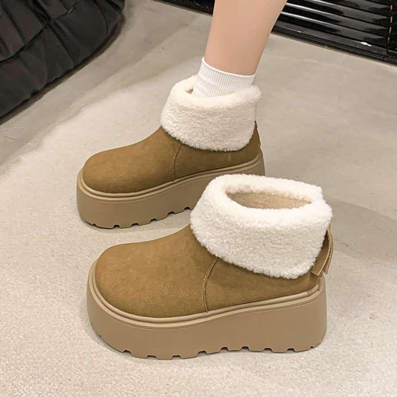 Fashion thick-soled snow boots women's winter new one-pedal piled thickened thermal cotton shoes