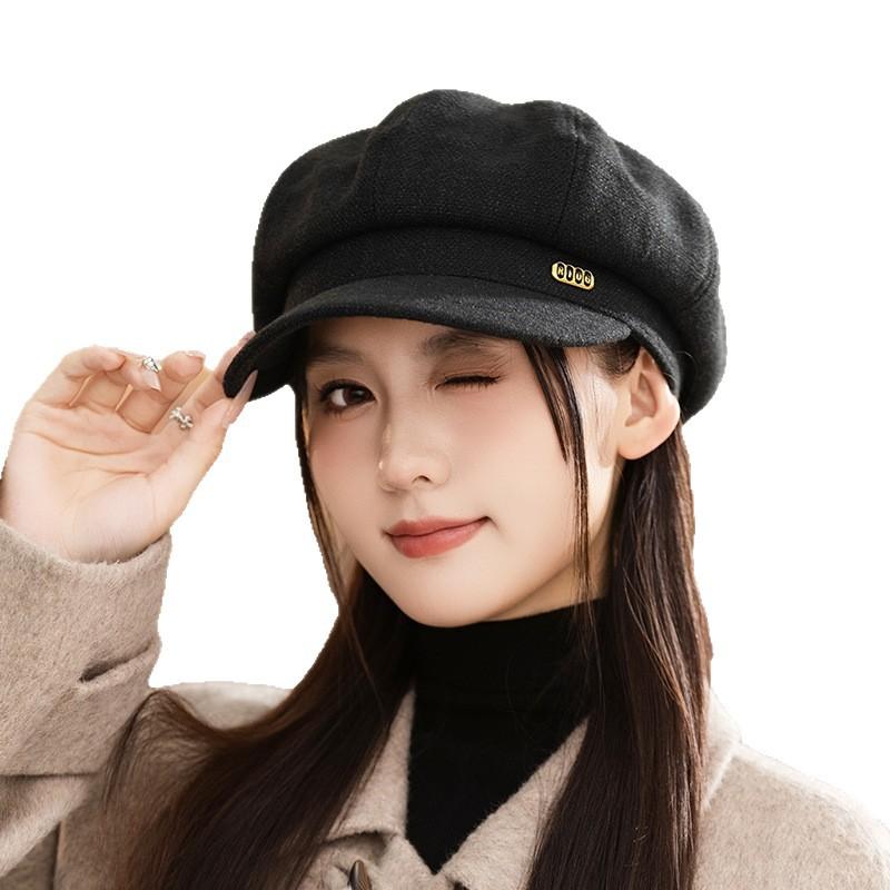 Autumn and winter hat women's big head circumference octagonal hat retro versatile fashion beret show face small painter hat