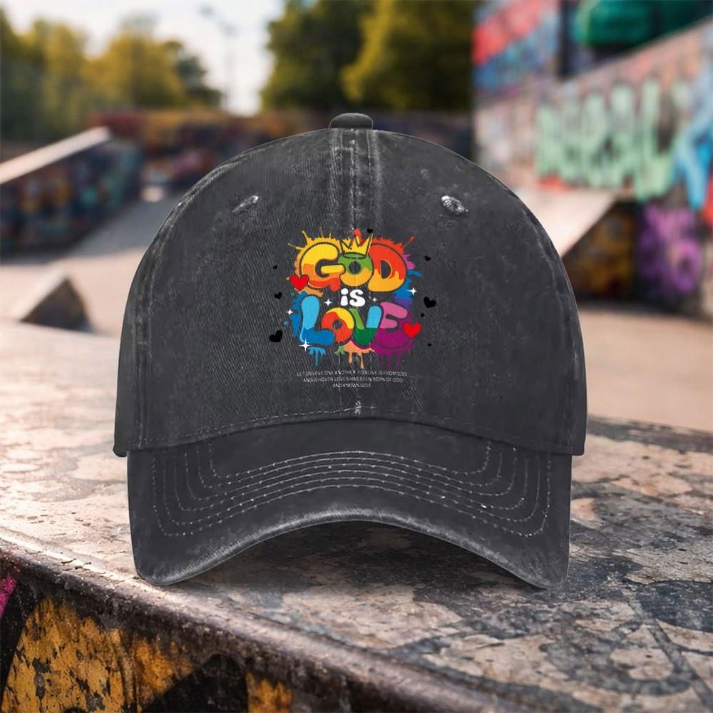 God Is Love Graffiti Baseball Cap Washed Cotton Adjustable Outdoor Sport Sun Hat