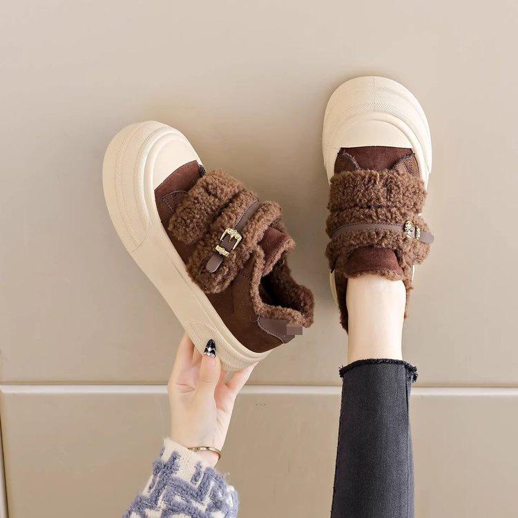 Thick-soled Fluffy Cotton Shoes Winter New Velvet Warm Velcro Casual Bread Snow Boots