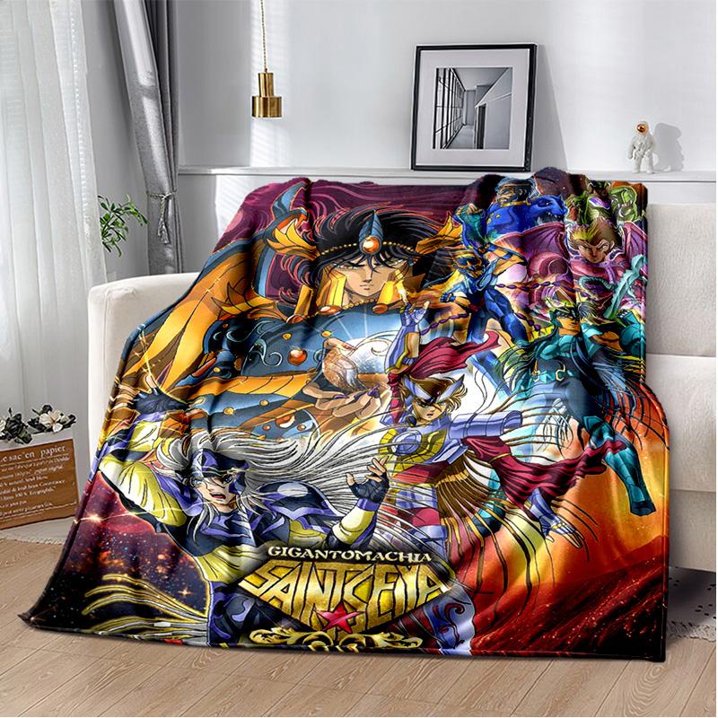 3D Retro Saint Seiya Anime Cartoon Blanket,Soft Throw Blanket for Home Bedroom Bed Sofa Picnic Travel Office Cover Blanket Kids