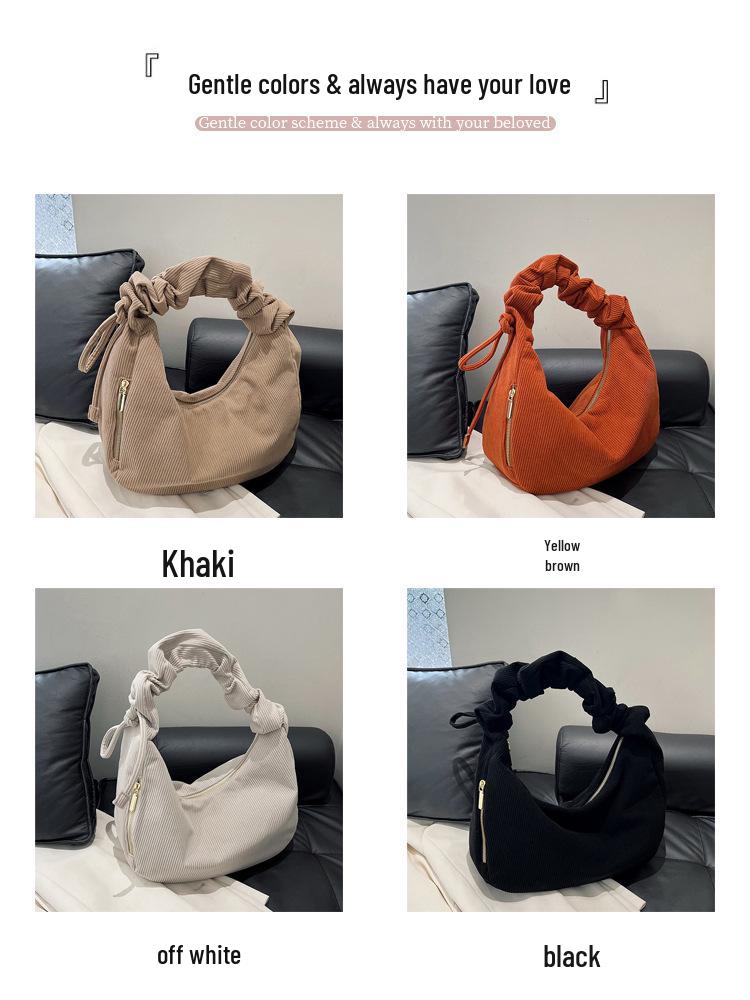 Trendige Cord Schultertasche mit Falten für Damen - Kollektion 2025