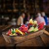 Divit Shilp Natural Wooden Tray, Serving Bowl for Salad, Veggies and Fruits, Large Deep Tray for Family, Party (Bark Edge Divided Tray)