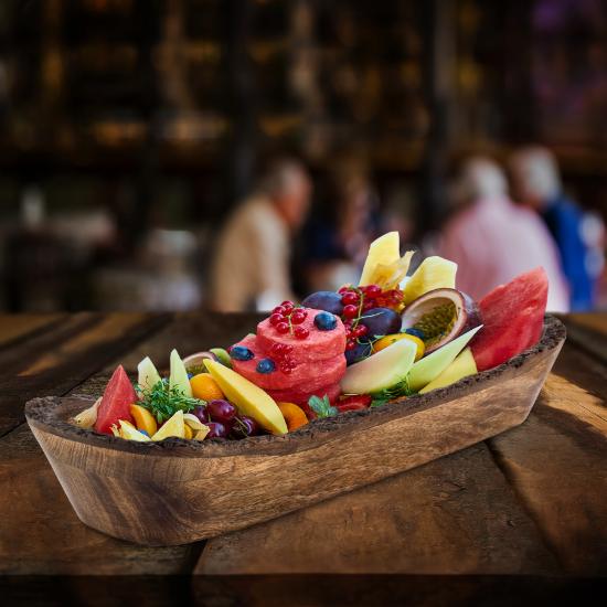 Divit Shilp Natural Wooden Tray, Serving Bowl for Salad, Veggies and Fruits, Large Deep Tray for Family, Party (Bark Edge Divided Tray)