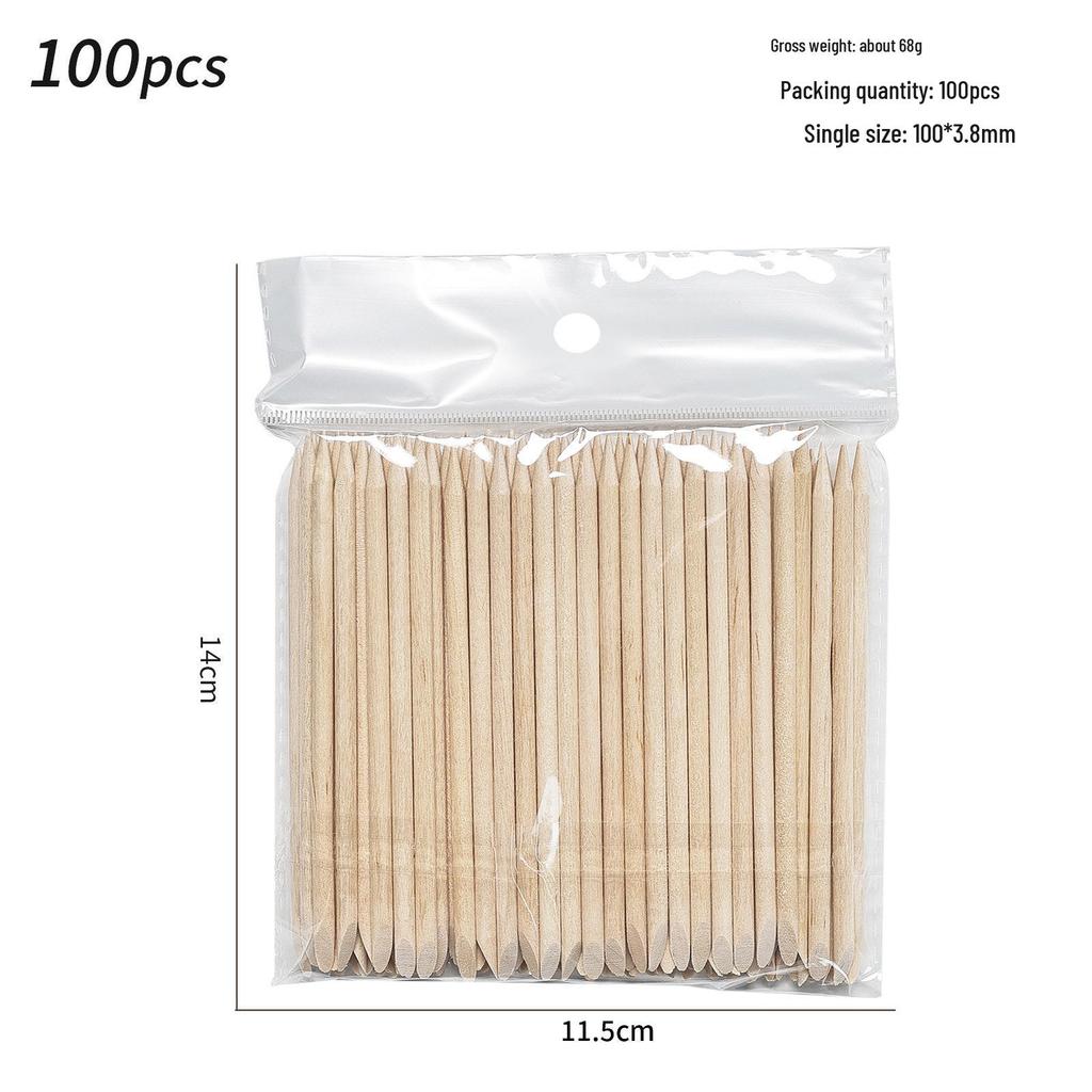100-Piece Double-Ended Orange Wood Cuticle Pushers (11.4cm) - Nail Dotting Tools
