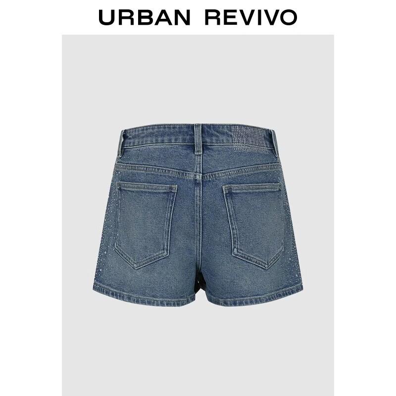 UR2026 Trendige Damen-Shorts aus gewaschenem Denim mit Strasssteinen