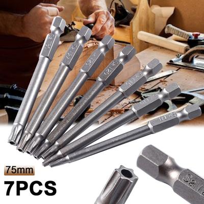Set di 7 punte per cacciavite Torx con foro magnetico T8 T10 T15 T20 T25 T27 T30 75 mm