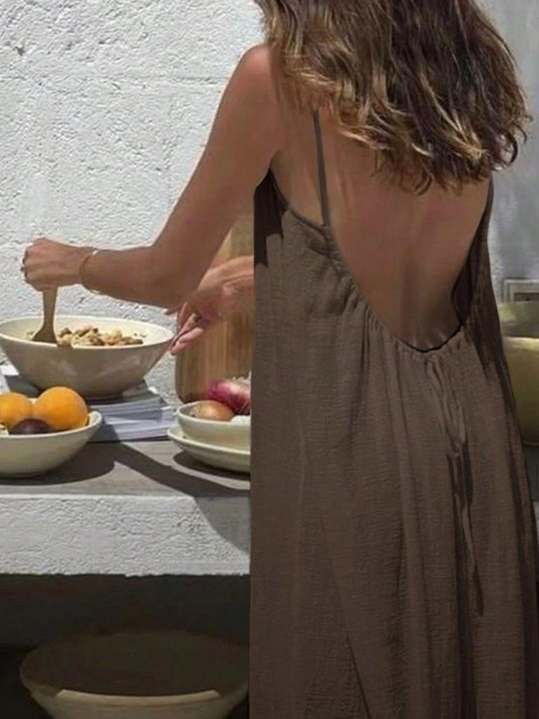 2025 European Summer Women's Bohemian Backless Spaghetti Strap Beach Dress