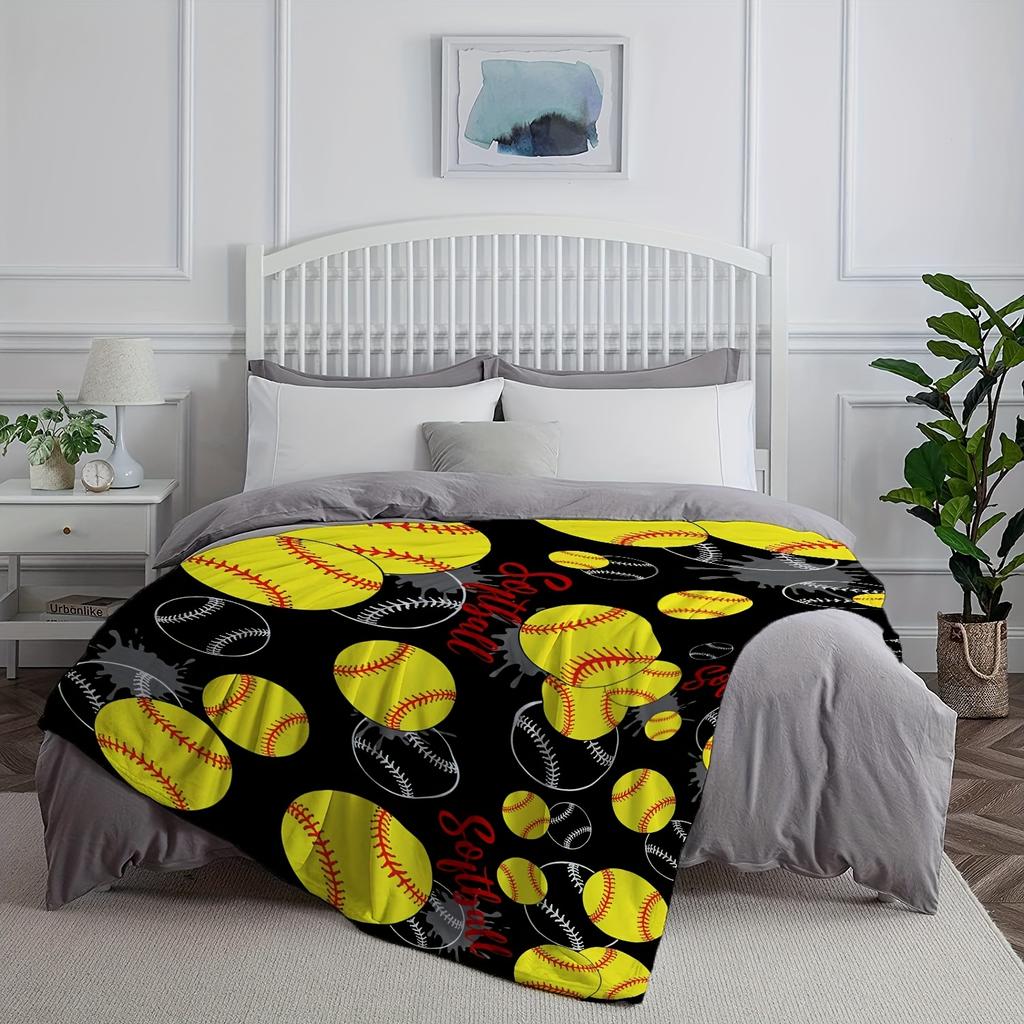 Softball Sports Print Throw Blanket - Dynamic Athlete Pattern Soft Lightweight Accent for Coach Team Girls Gift