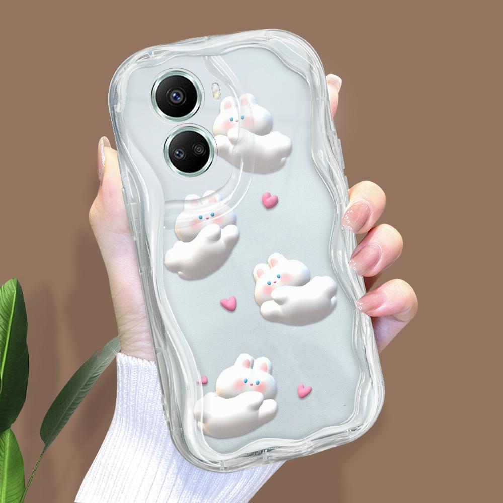 Dla Honor 90 Lite P30 Pro Infinix Hot 30 40 40i 40 Pro Smart 8 Pro Vivo V29e V30e Urocze Króliki Kremowa Tekstura Obudowa Falowany Brzeg Miękkie Silikonowe Etui na Telefon