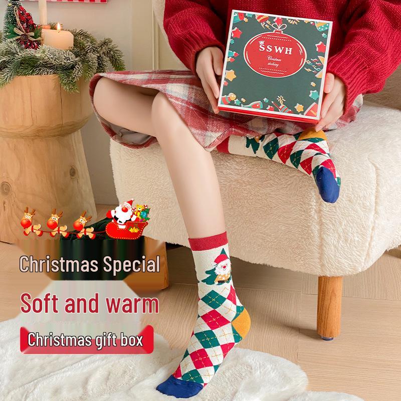 Women's Christmas Cartoon Mid-Calf Socks - 4 Pairs Gift Box Set