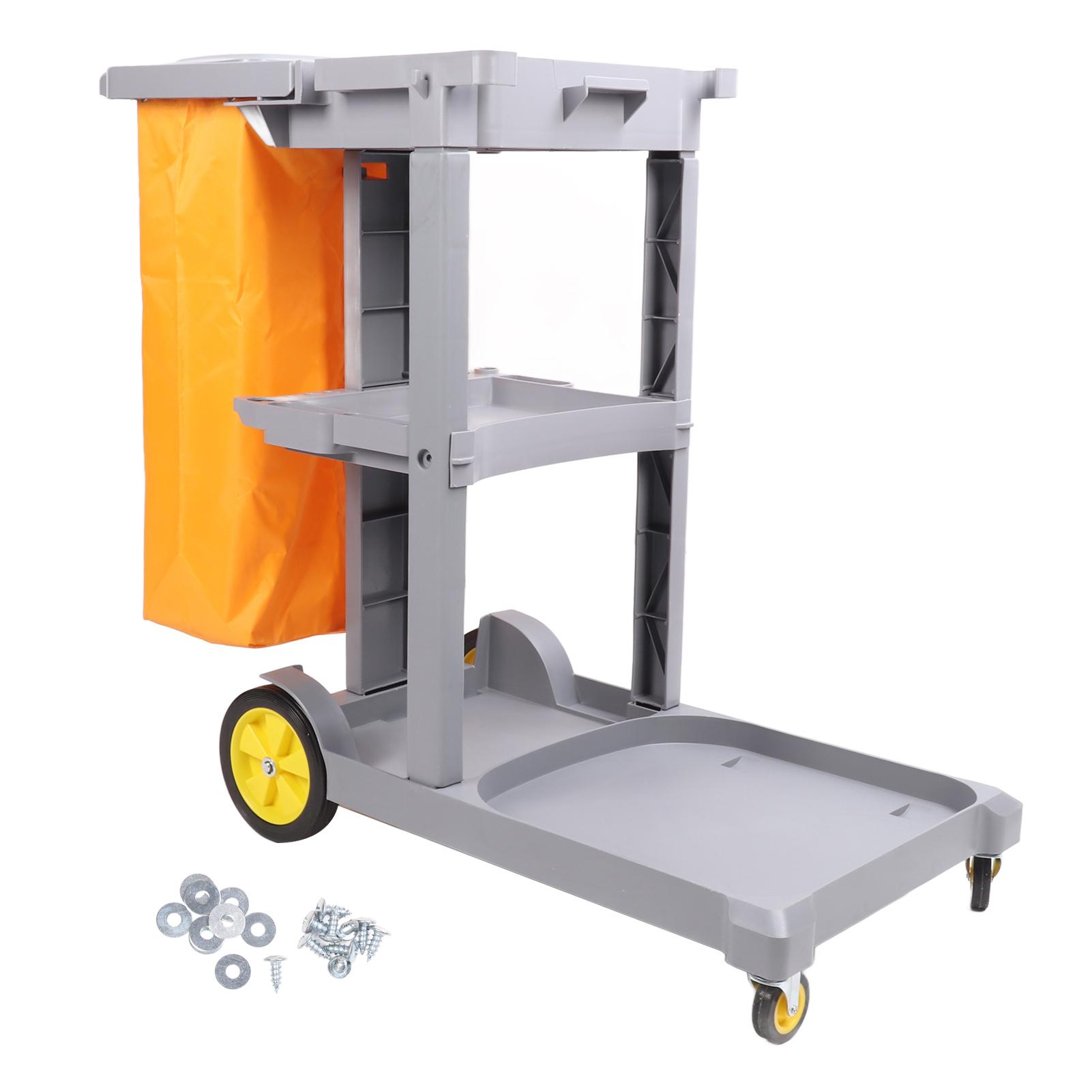 Janitorial Cleaning Cart Plastic Grey Fine Workmanship Large Capacity Commercial Janitorial Cart with Cover for Shopping Malls серый