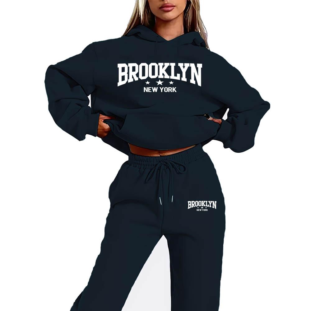 Podzim Zima BROOKLYN Set Svetrových Kalhot Dámský Set Mikin Street Hip Hop Oblečení Ležérní Dámské Oblečení Plyšová Mikina