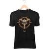 Tribal Bull Skull T-Shirt – Molten Cracks, Flaming Halo, Warrior Stance