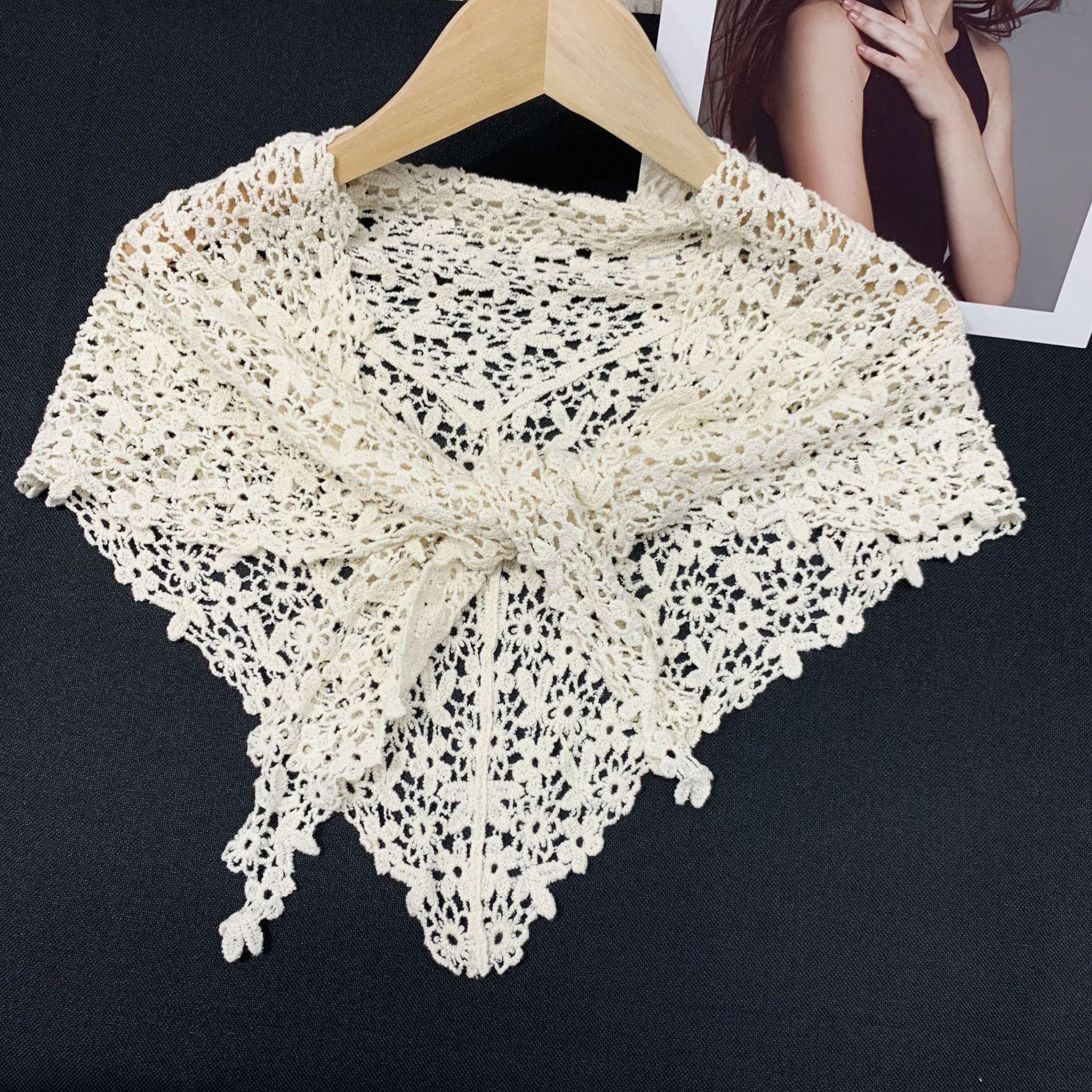 

Корейская кружевная шаль: Универсальный хлопковый треугольный шарф и тонкий вязаный кардиган