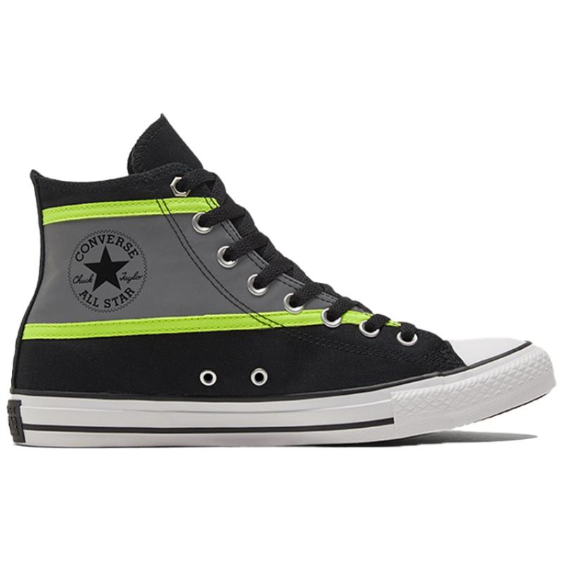Converse Chuck Taylor All Star Hi-Vis Canvas Wrapping Non-Slip Shock Absorbing High-Top Board Shoes Unisex Black, Green and Grey