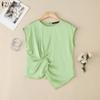 ZANZEA Women Casual Round Neck Summer Irregular Hem Short Sleeve Blouse