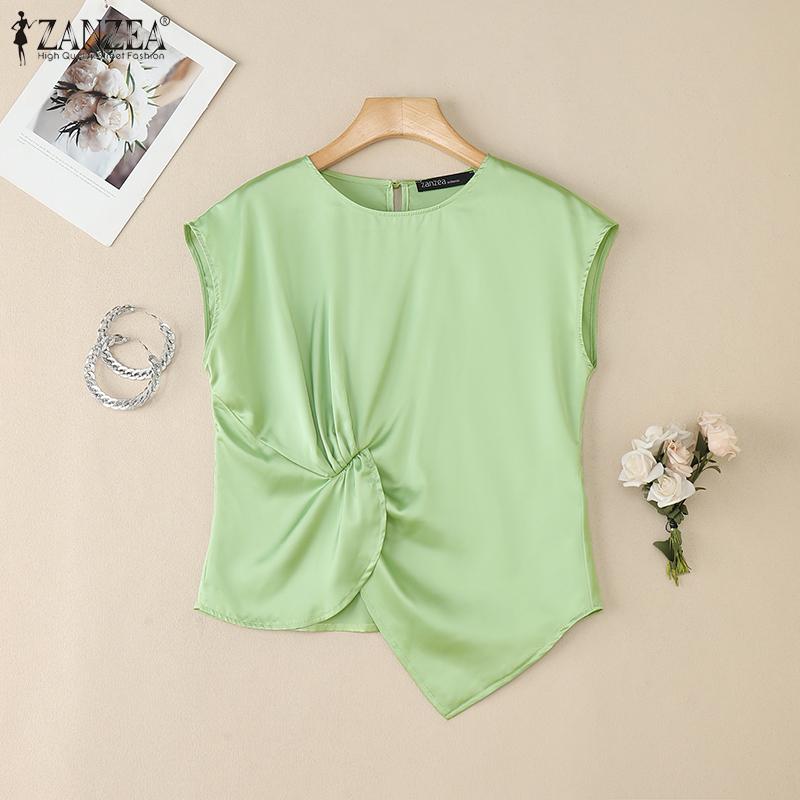 ZANZEA Women Casual Round Neck Summer Irregular Hem Short Sleeve Blouse