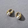 Wind French Retro Copper Plated 18K Real Gold Inlaid Pearl Ear Buckle Earrings Temperament Versatile Light Luxury Earrings