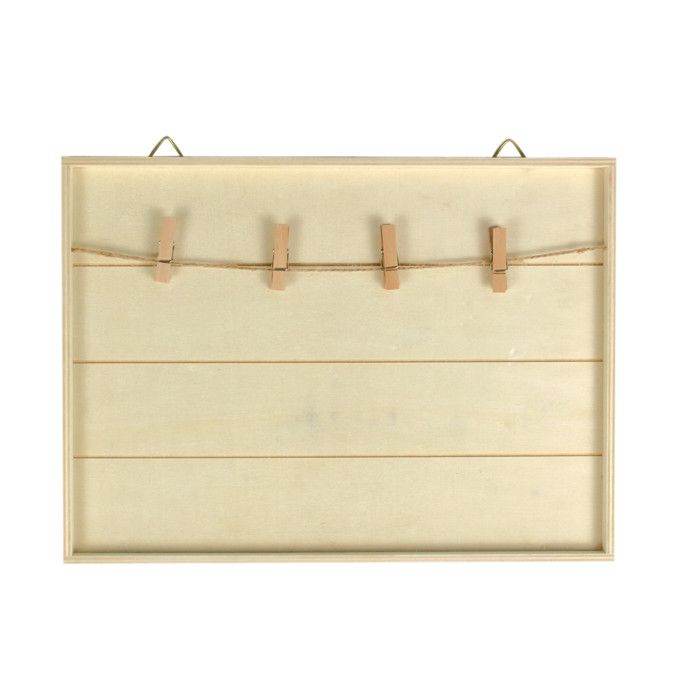 Pêle-mêle en bois fil et pinces 30 x 22 x 1,5 cm