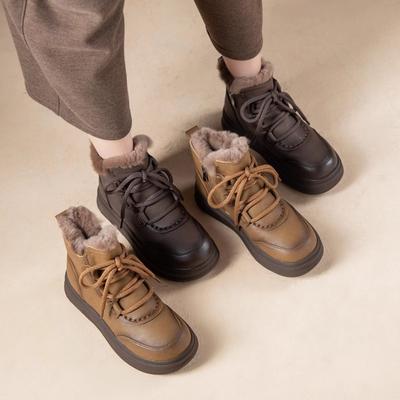 Cotton Shoes, Fleece Waterproof Snow Boots, Thick-soled Middle-aged Ankle Boots, Women's Shoes