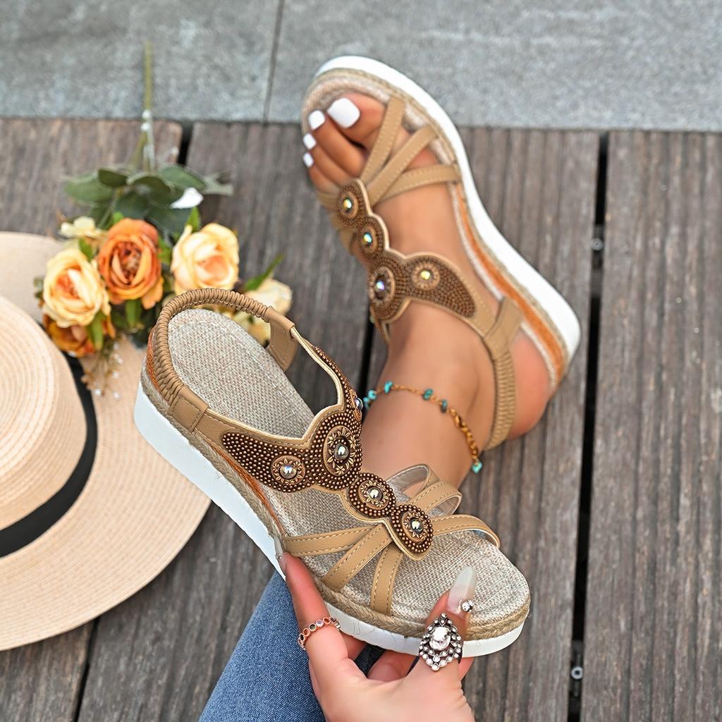 Summer Oversized Bohemian Shoes for Women In Sandals Fashionable Water Diamond Wedge Heel Sandals