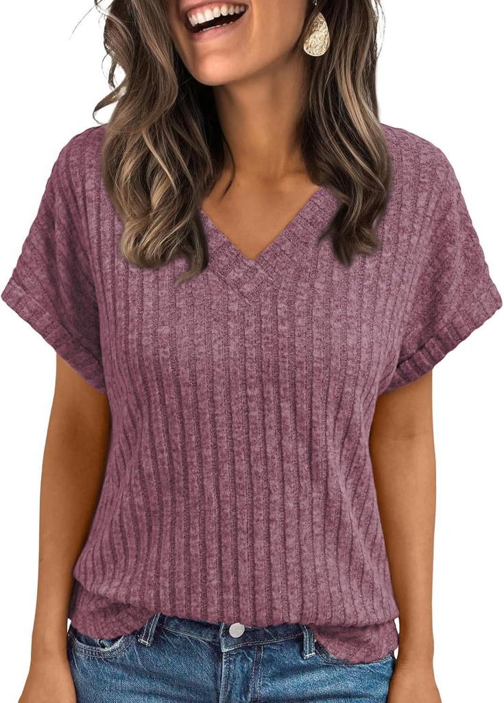 2026 Summer European & American Plus Size Women's V-neck Casual Brushed Solid Color T-shirt