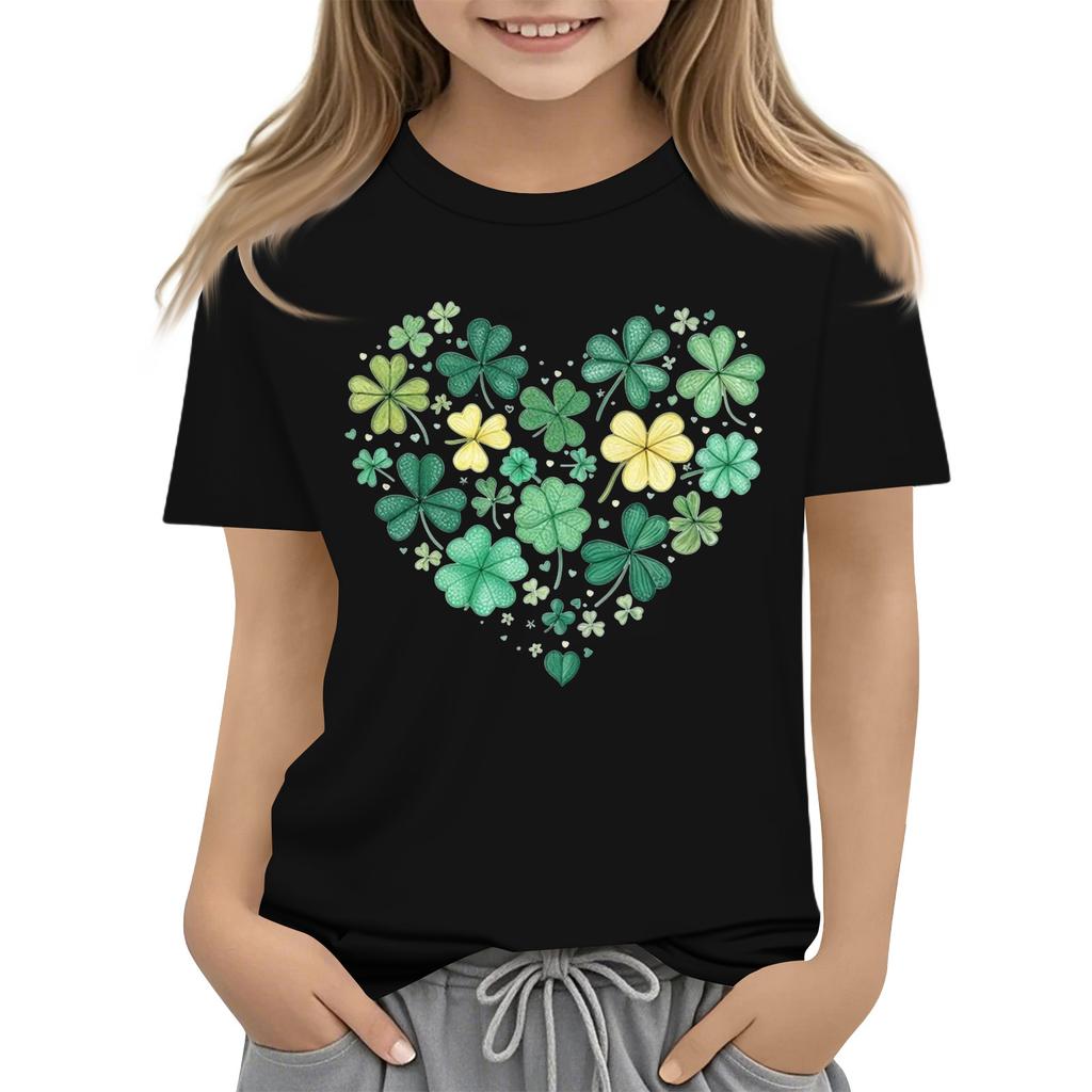 Children's Round Neck Casual Saint Patrick Printed Short Sleeve T-Shirt
