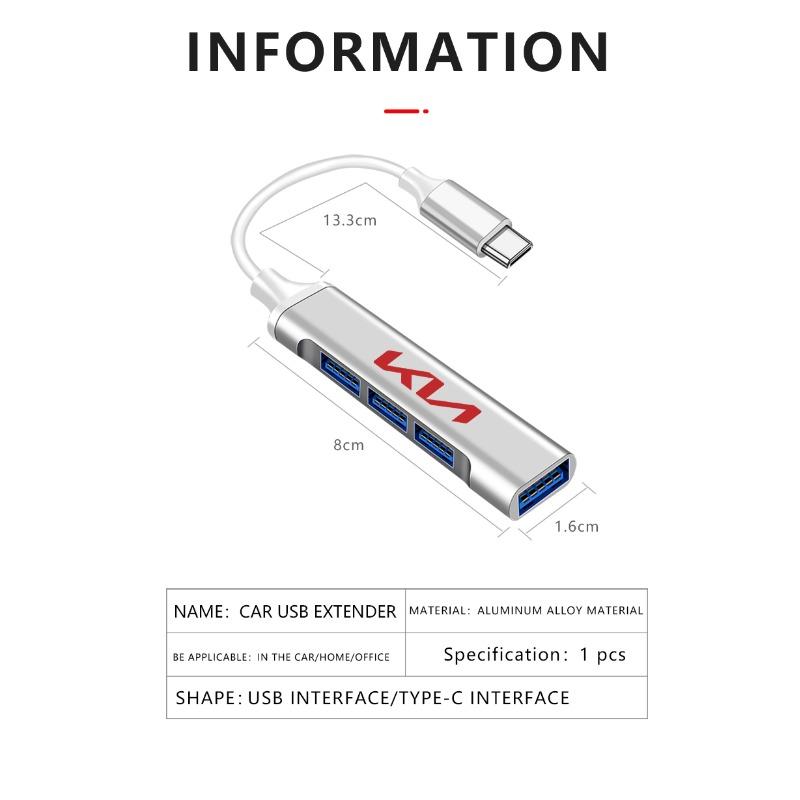 1pcs Type-C Turn USB Adapter Multi Port Distributor Hub For KIA Sportage Rio 3 4 Ceed JD Picanto Soul Stonic Niro K5