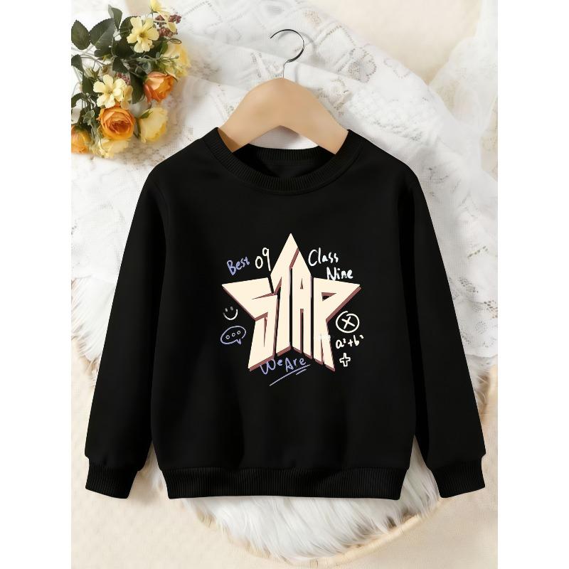 Unisex Kids Crewneck Sweatshirt, Graffiti Star Best Of Class Nine Print Pullover, Boys Girls School Casual Sweatshirt For Kids Over 4 Years Old