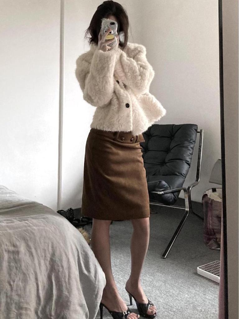 American Retro High-Waisted Elegant Slit Skirt for Women - Autumn/Winter Slimming Fashion